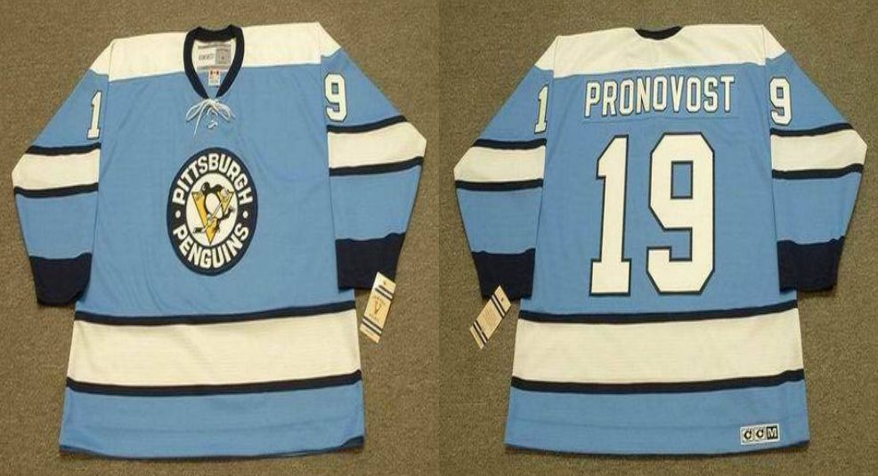2019 Men Pittsburgh Penguins 19 Pronovost Light Blue CCM NHL jerseys